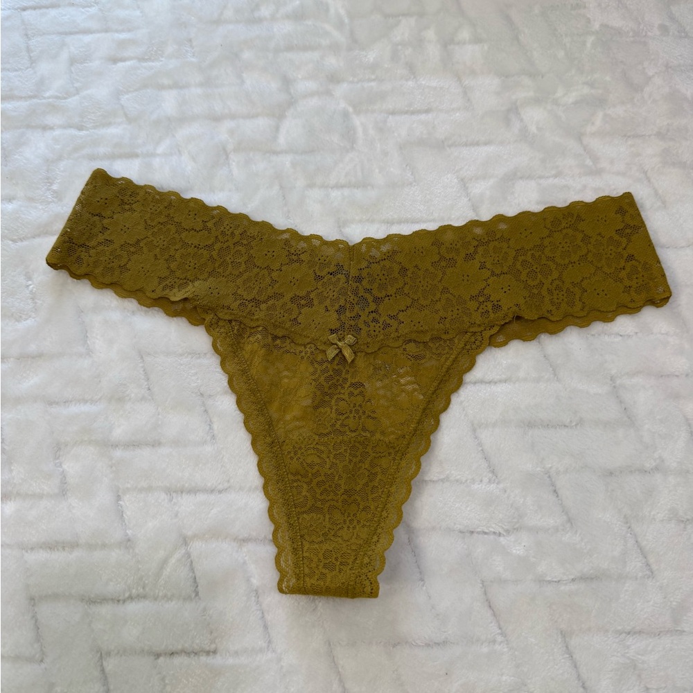 Nwt $12 Aerie American Eagle Vintage Lace Thong Panty Underwear Green Yellow M - Picture 3 of 7